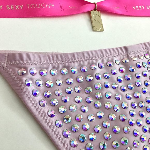 VS Rhinestone Shine V-String  Lilac Thong Panty - Picture 9 of 11